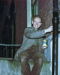 Les giving a bit of 'TLC' to the then newly established IRRS premises at Blessington Street, Dublin, circa 1962.